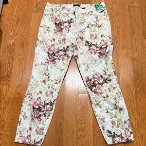 Buffalo David Bitton Floral Skinny Pants - Cream and Pink
